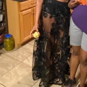 Black, Lace, two-piece skirt and sweetheart halter top size small